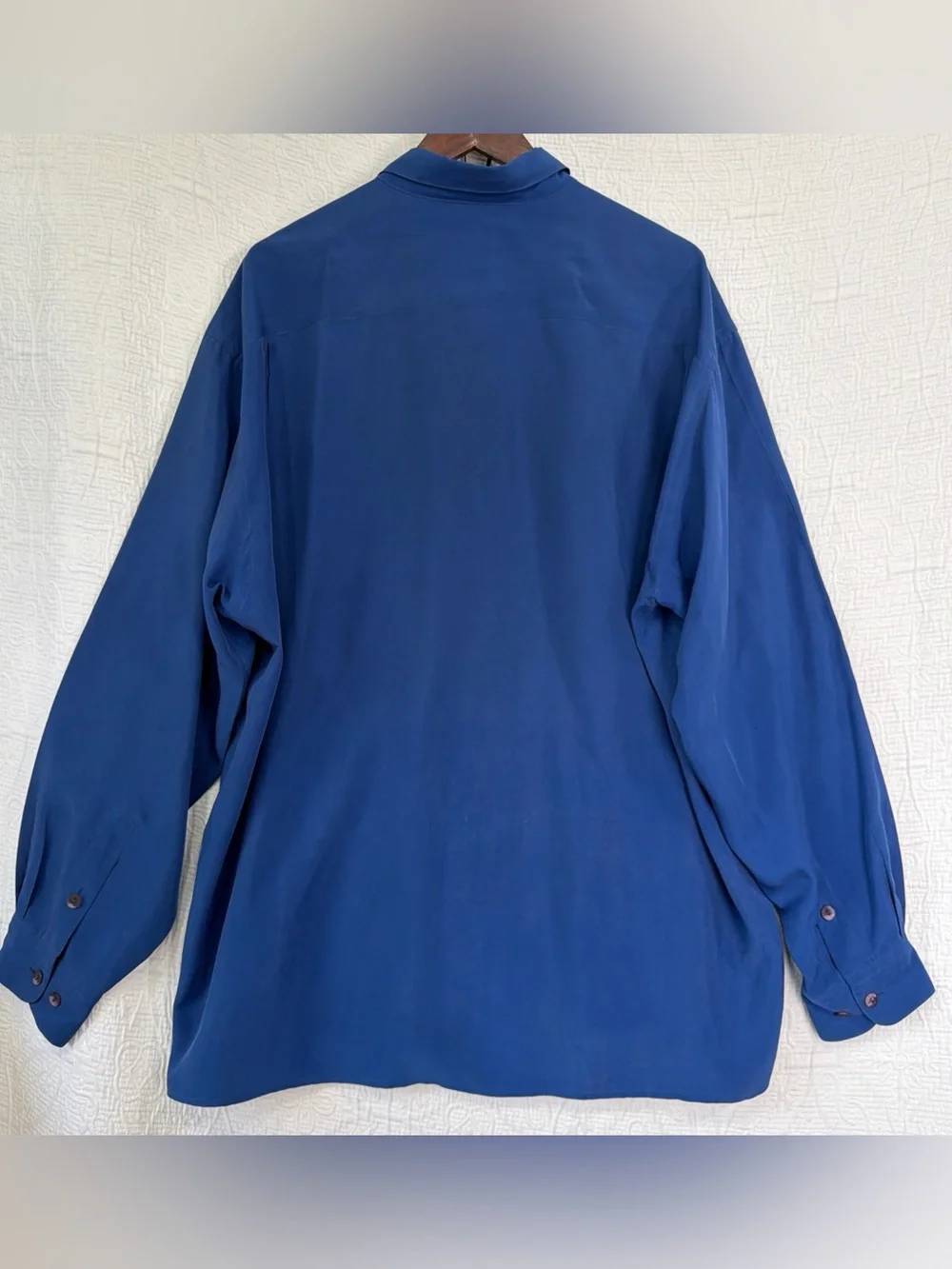 Jhane Barnes 100 Silk Mens XL Shirt Vintage Royal Hue Blue Luxury NEEDS CLEANED
